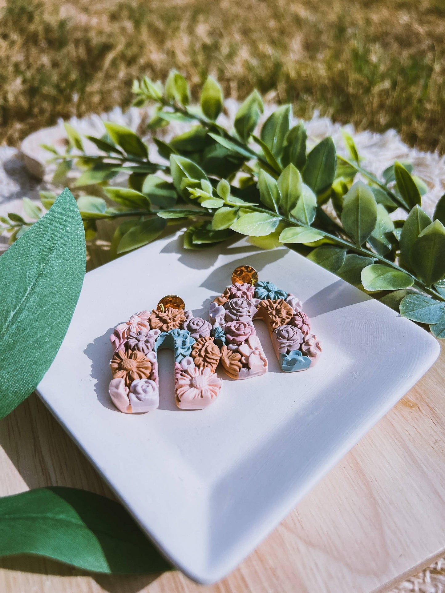 Colorful Flowers Arch Handmade Polymer Clay Earrings