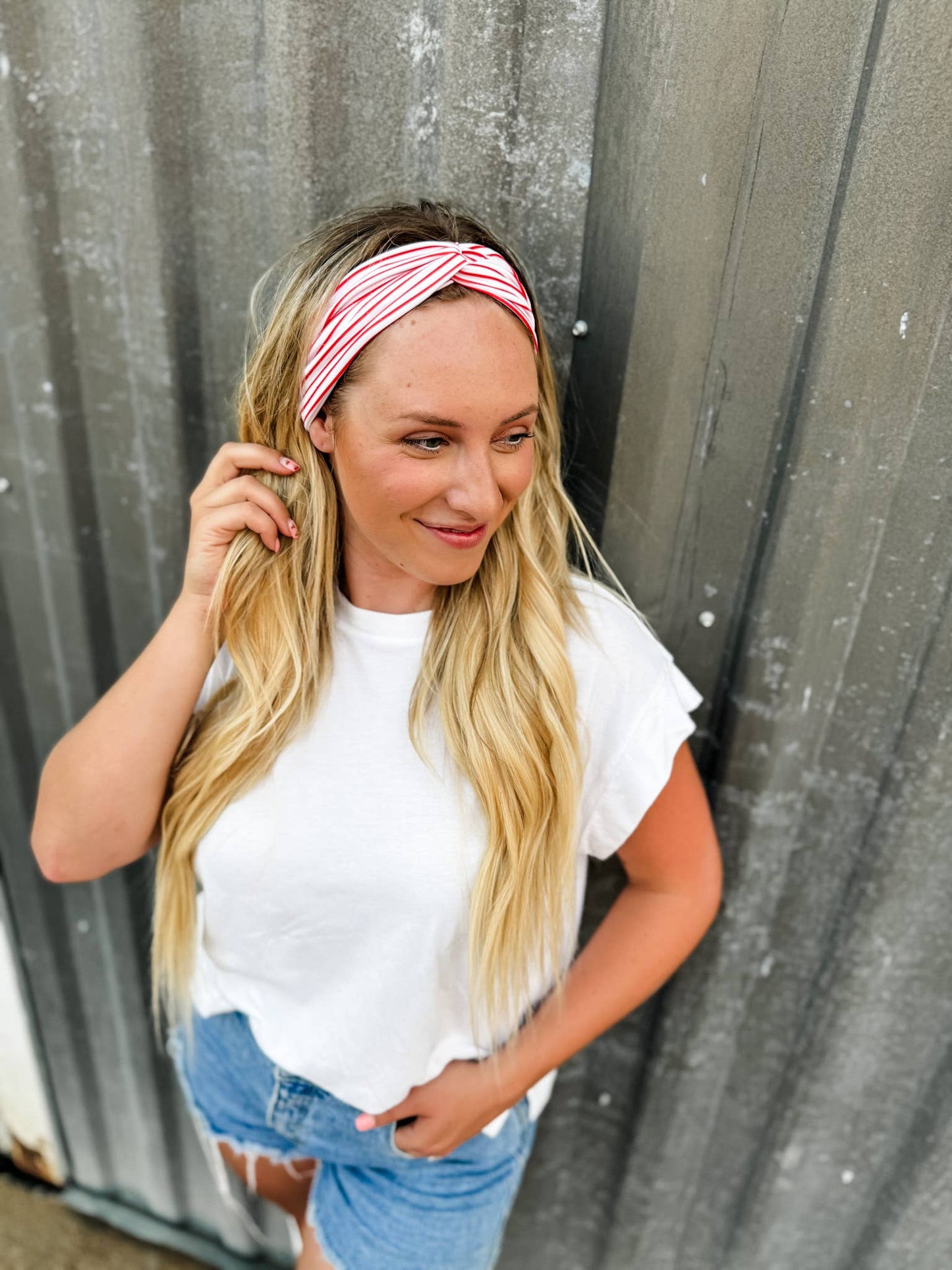 Red/White Mini-Striped Turband Headband