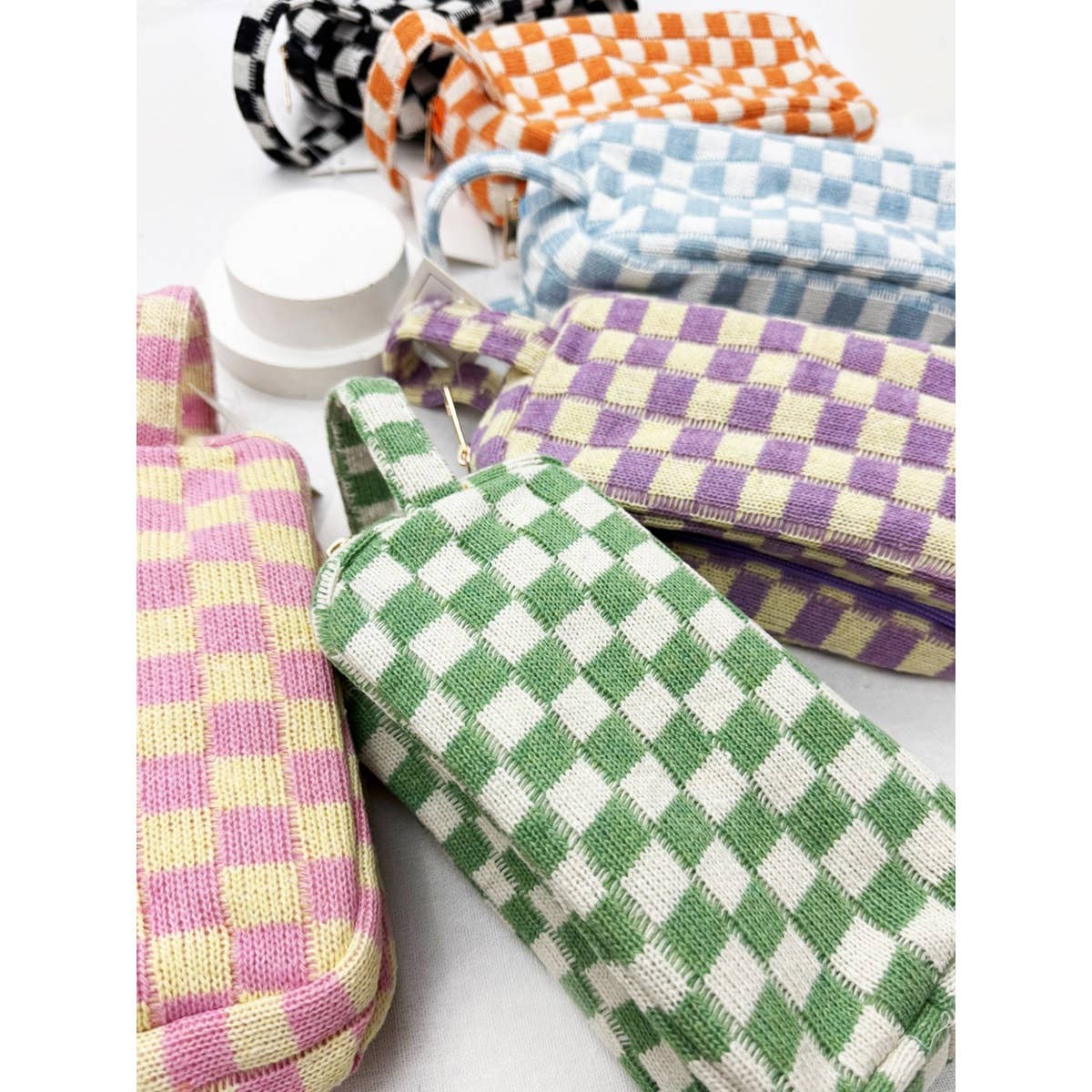 Famous Checker Cosmetic Bag with handle