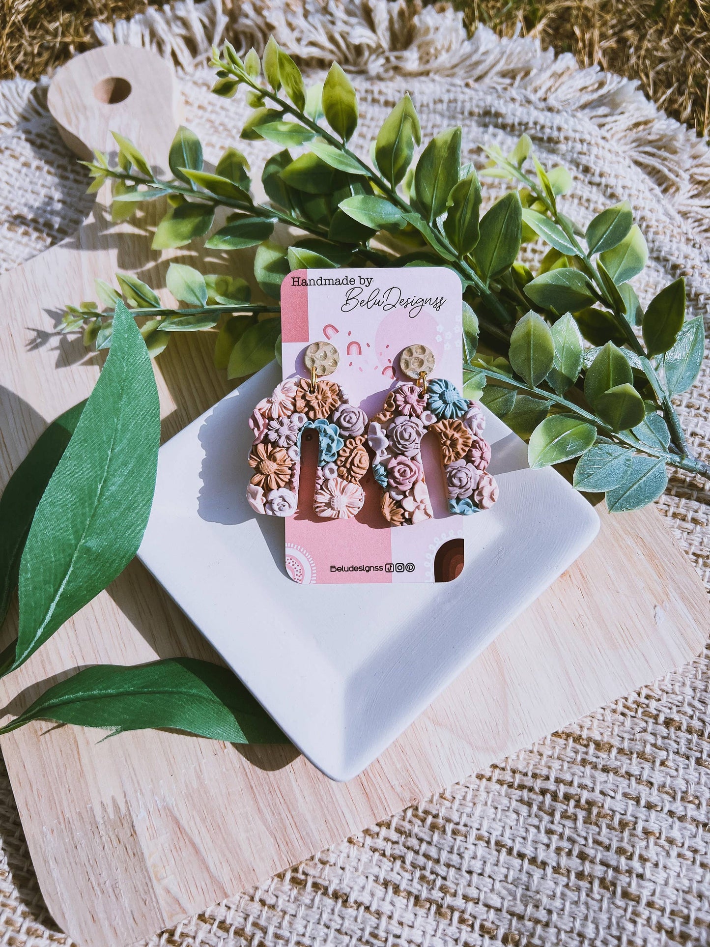 Colorful Flowers Arch Handmade Polymer Clay Earrings