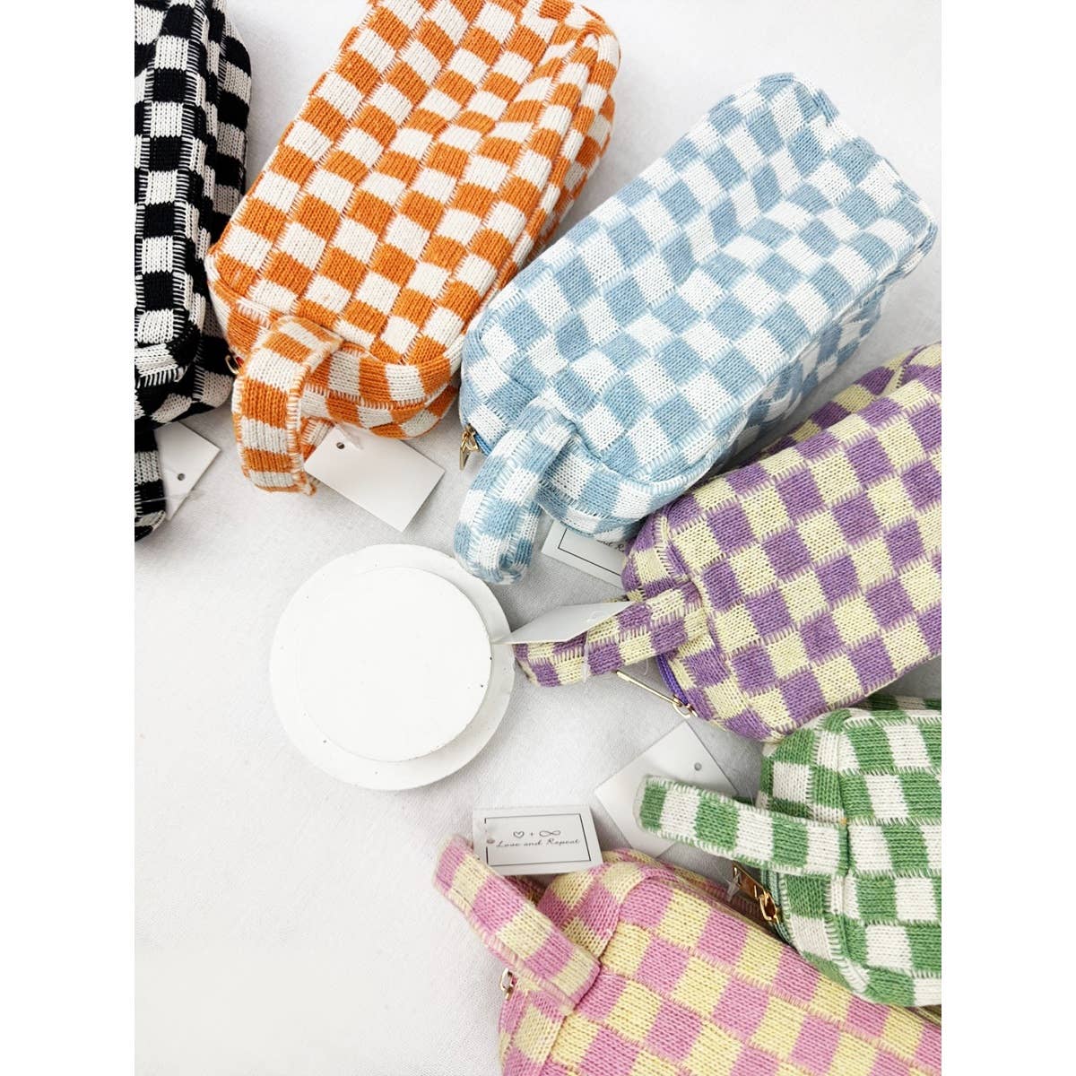 Famous Checker Cosmetic Bag with handle