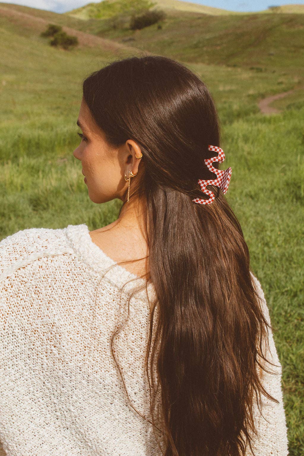 Red Wavy Checked Claw Clip