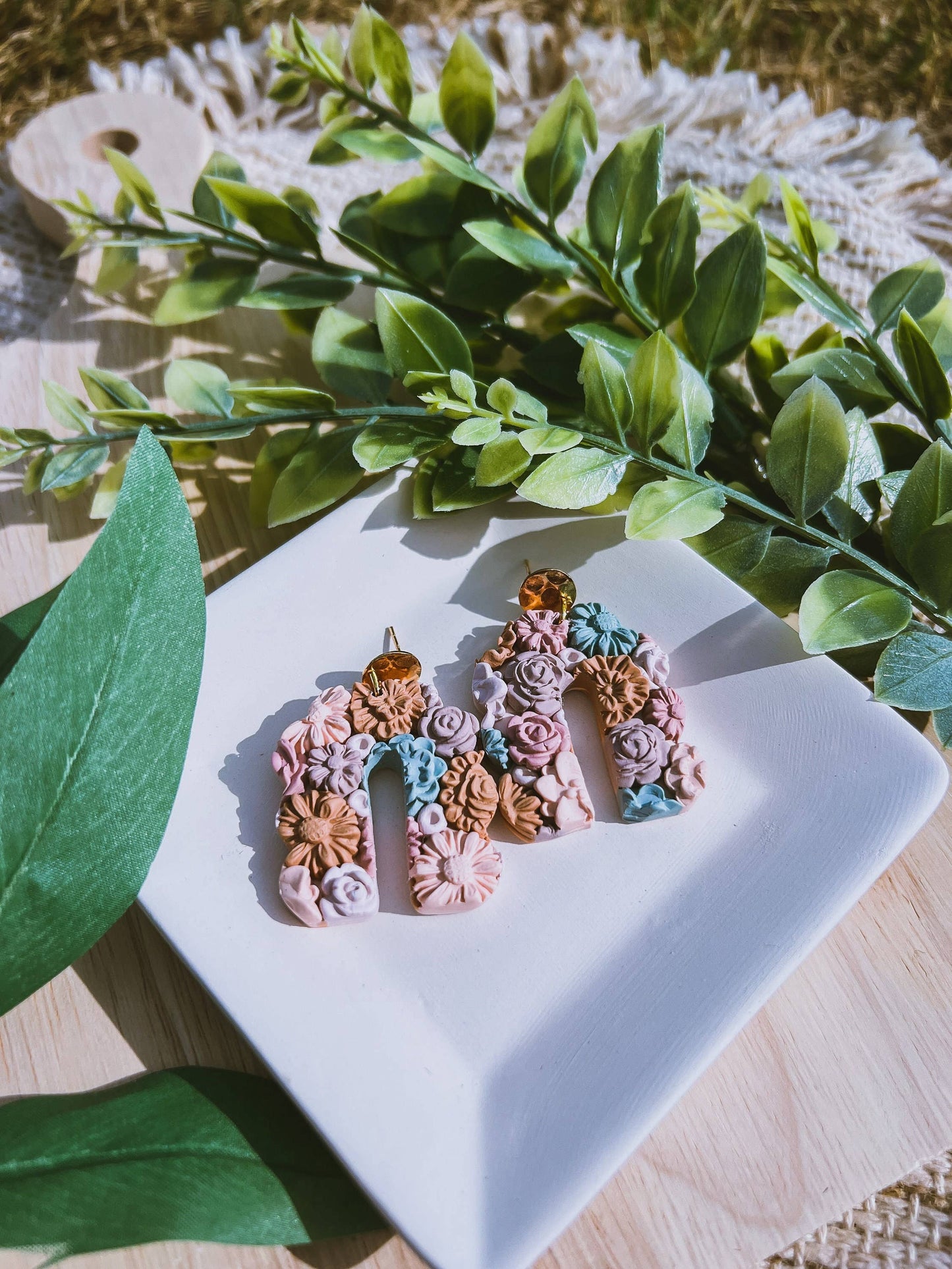 Colorful Flowers Arch Handmade Polymer Clay Earrings