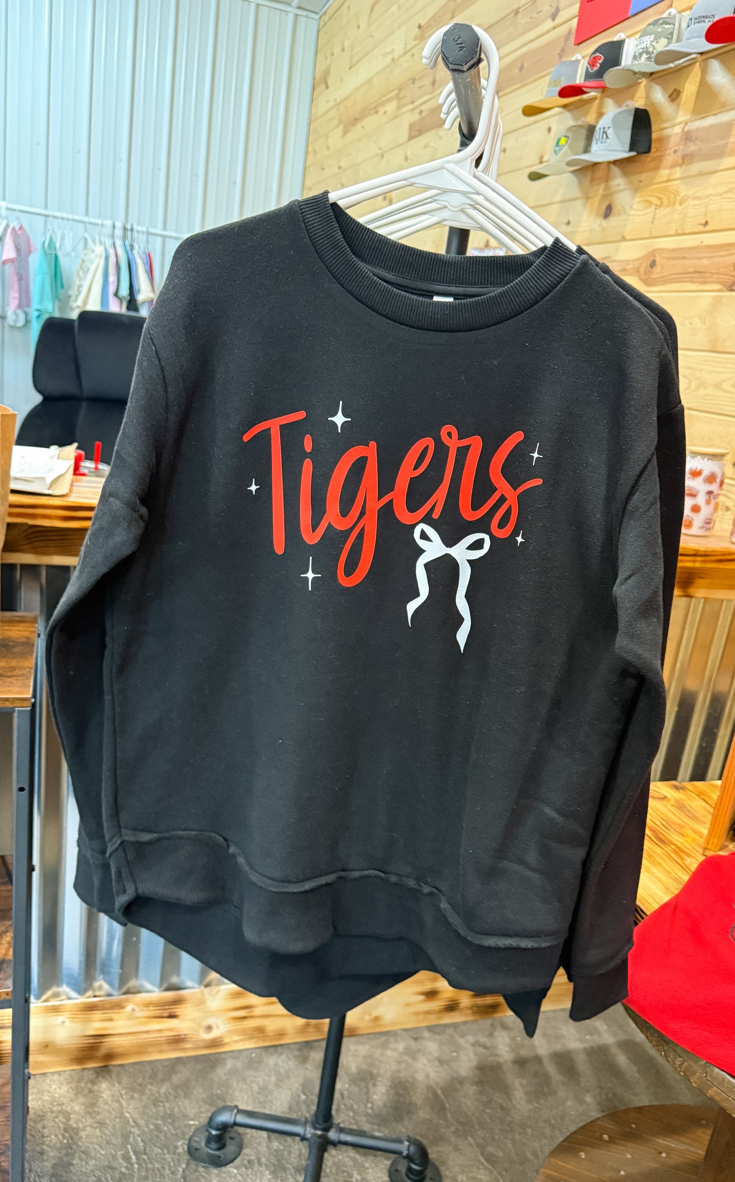 Tigers Bow Drop Hem Crewneck