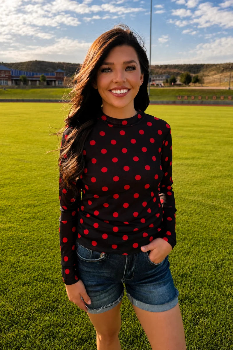 Kickoff Season Black & Red Mesh Top