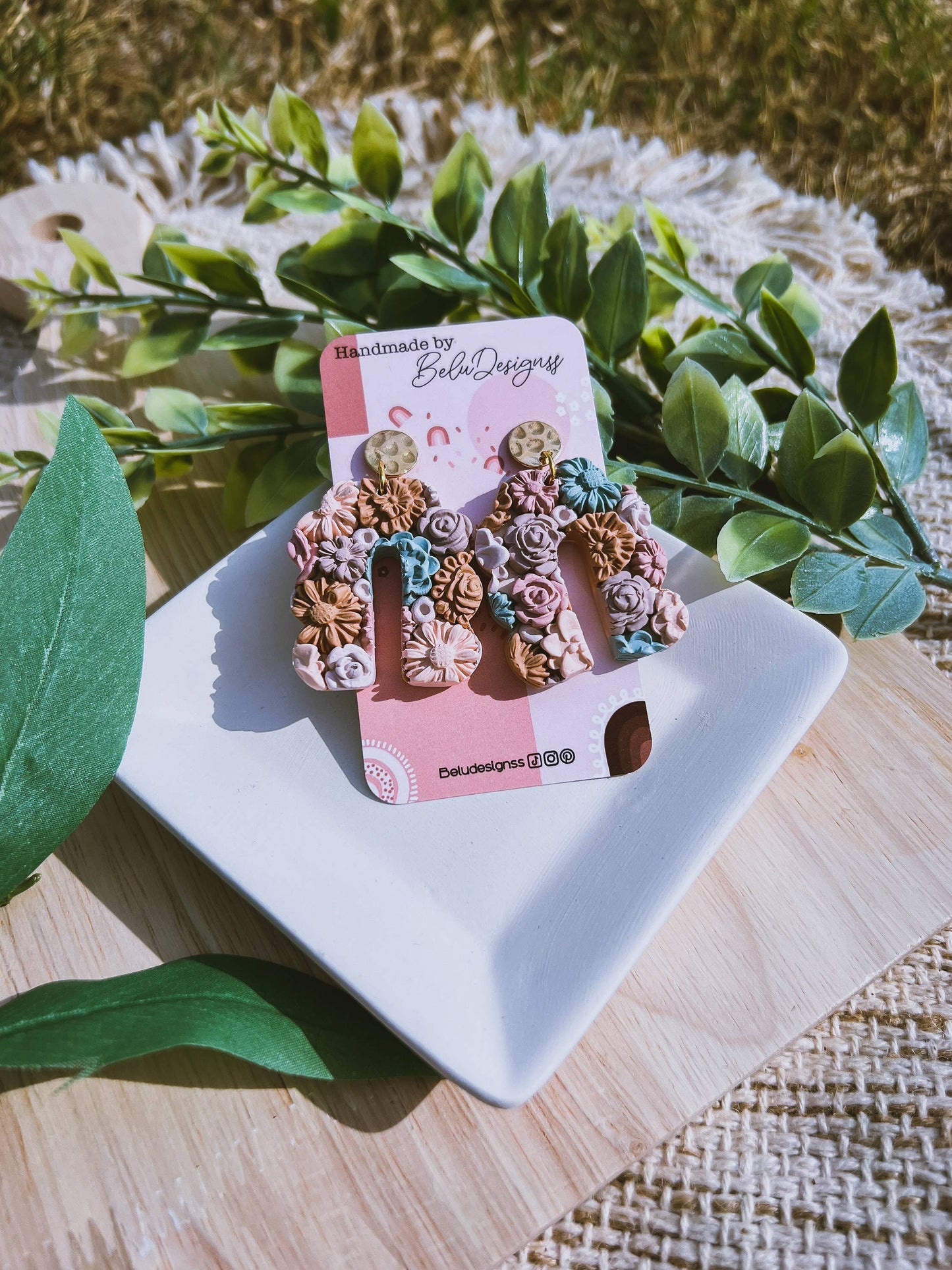 Colorful Flowers Arch Handmade Polymer Clay Earrings