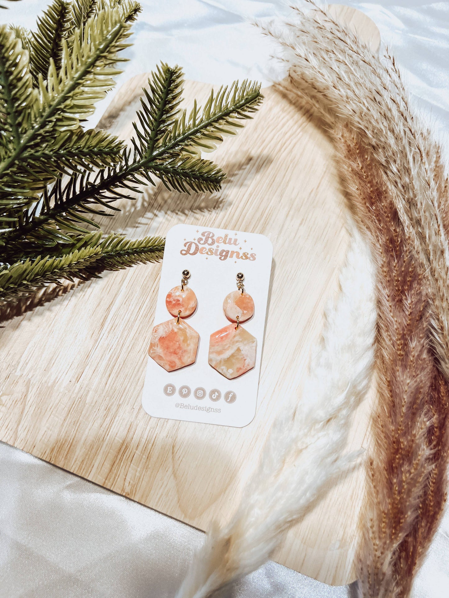 Translucent Pink and White Marble Polymer Clay Earrings