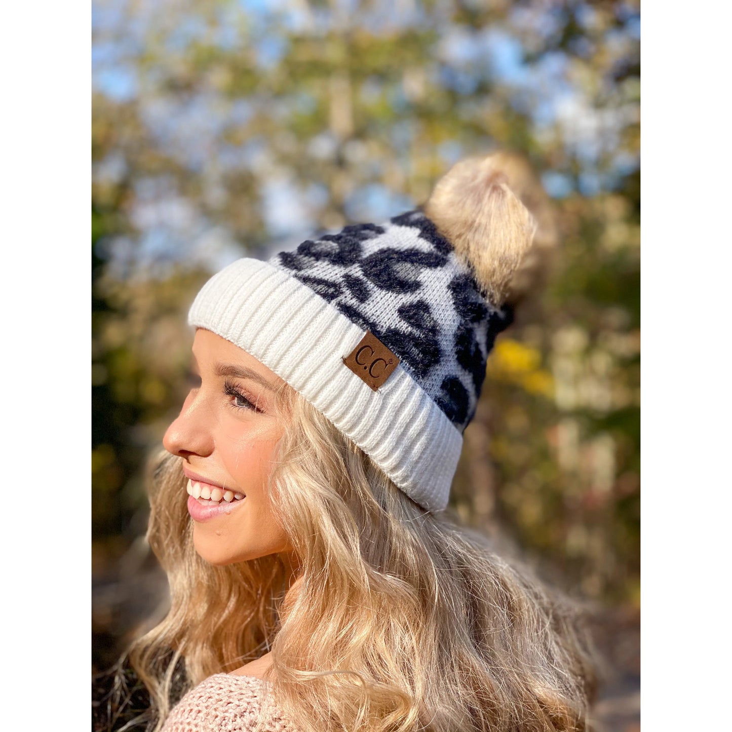 Leopard Pom Adult Beanie