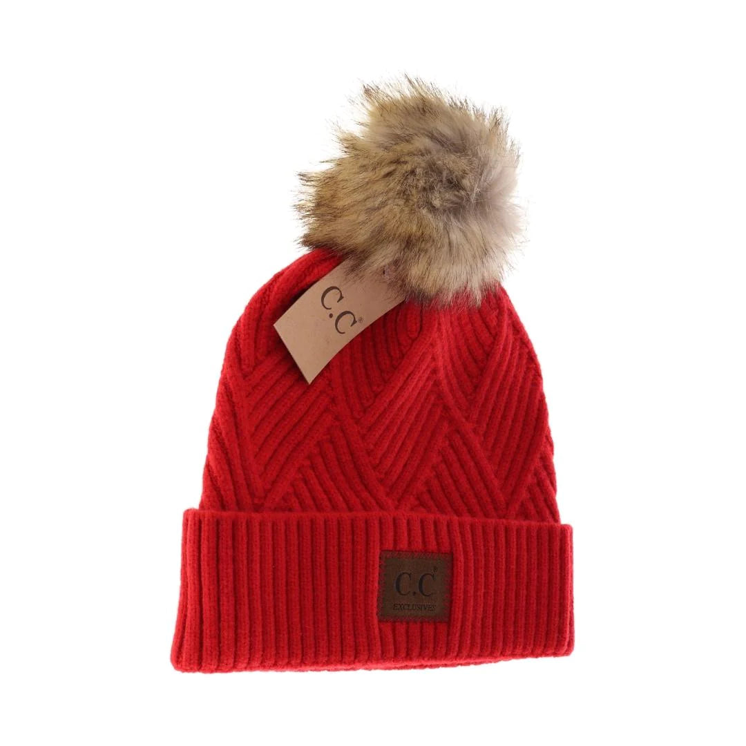 Large Patch Heather Pom Beanie