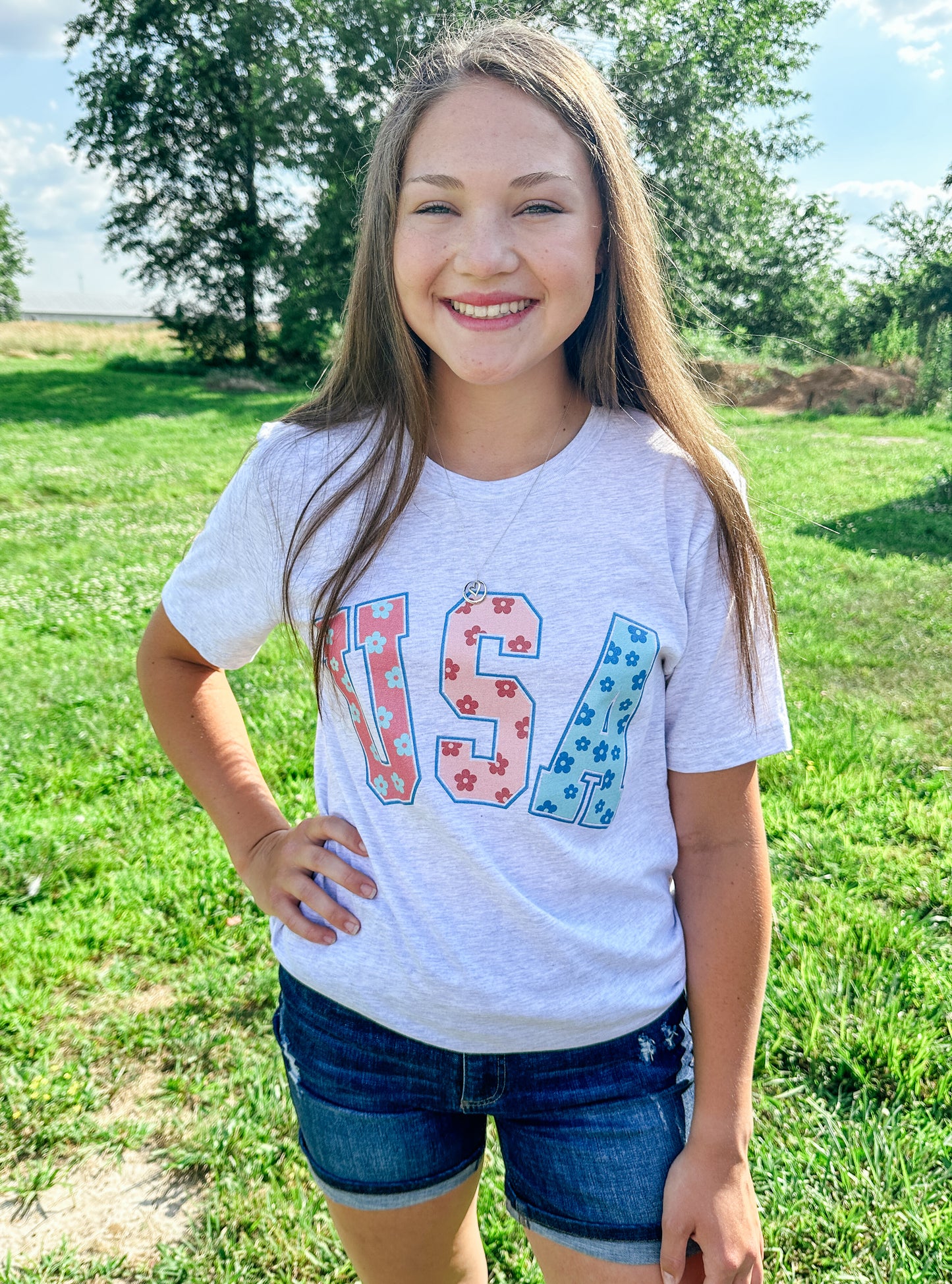 USA Floral Tee