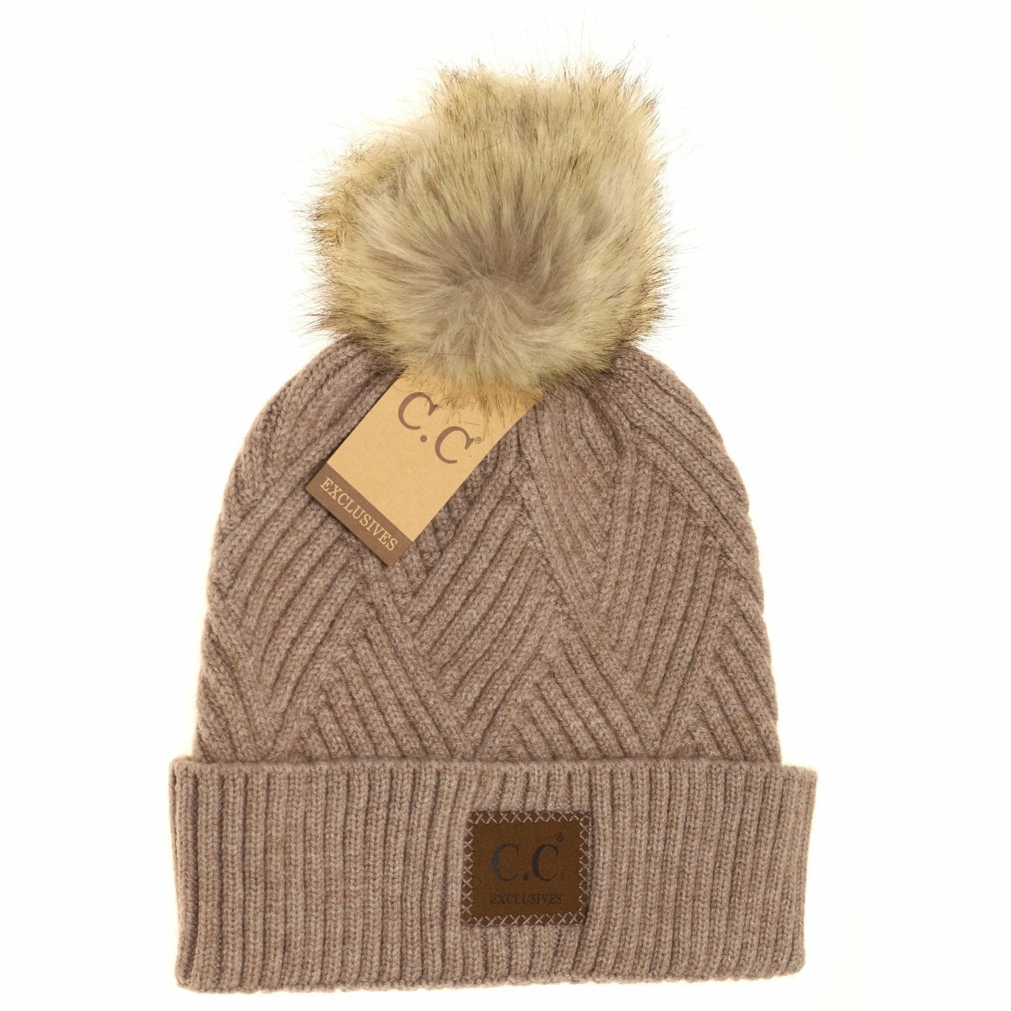 Large Patch Heather Pom Beanie