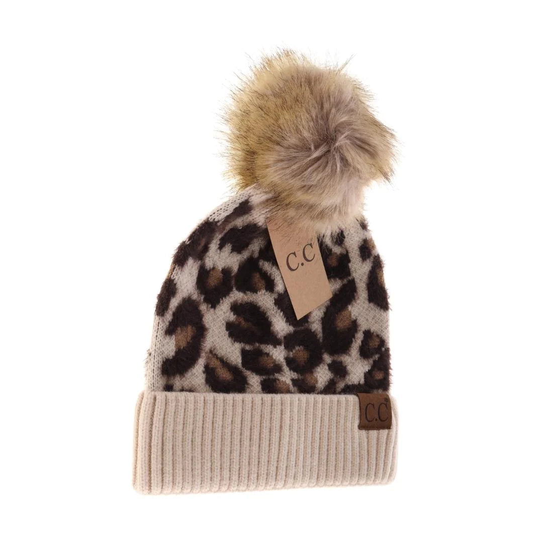 Leopard Pom Adult Beanie