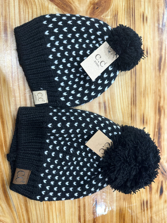 Heart Knit Pom Beanie HAT2088