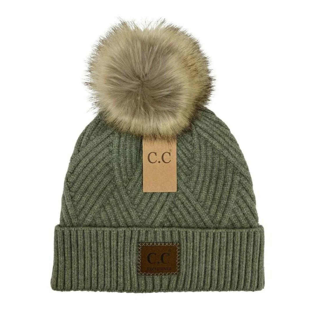 Large Patch Heather Pom Beanie