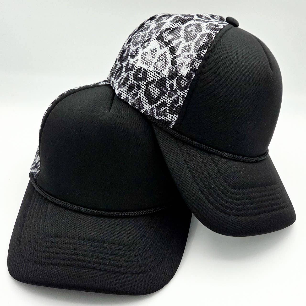 Black Leopard Print Foam Trucker Hat