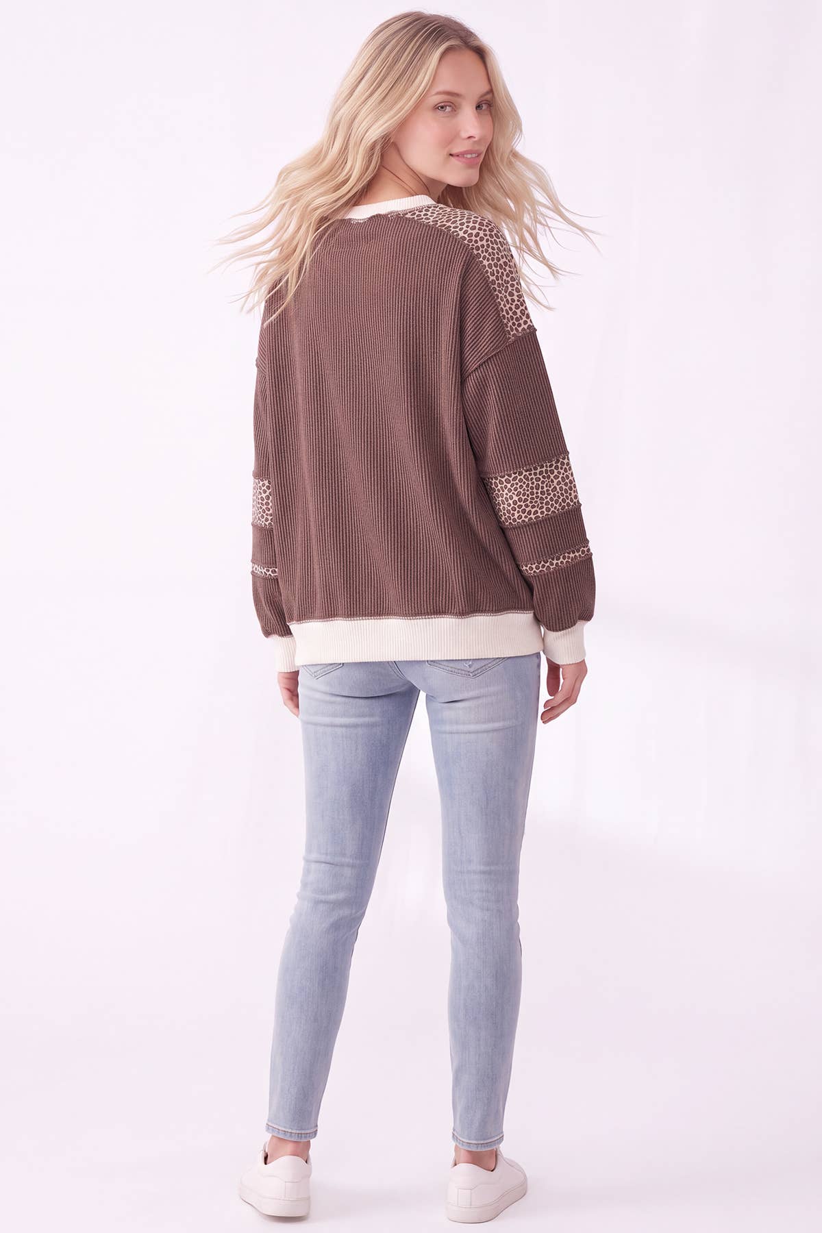 [PLUS SIZE] Leopard Print Contrast ribbed Sweatshirt T6508XL