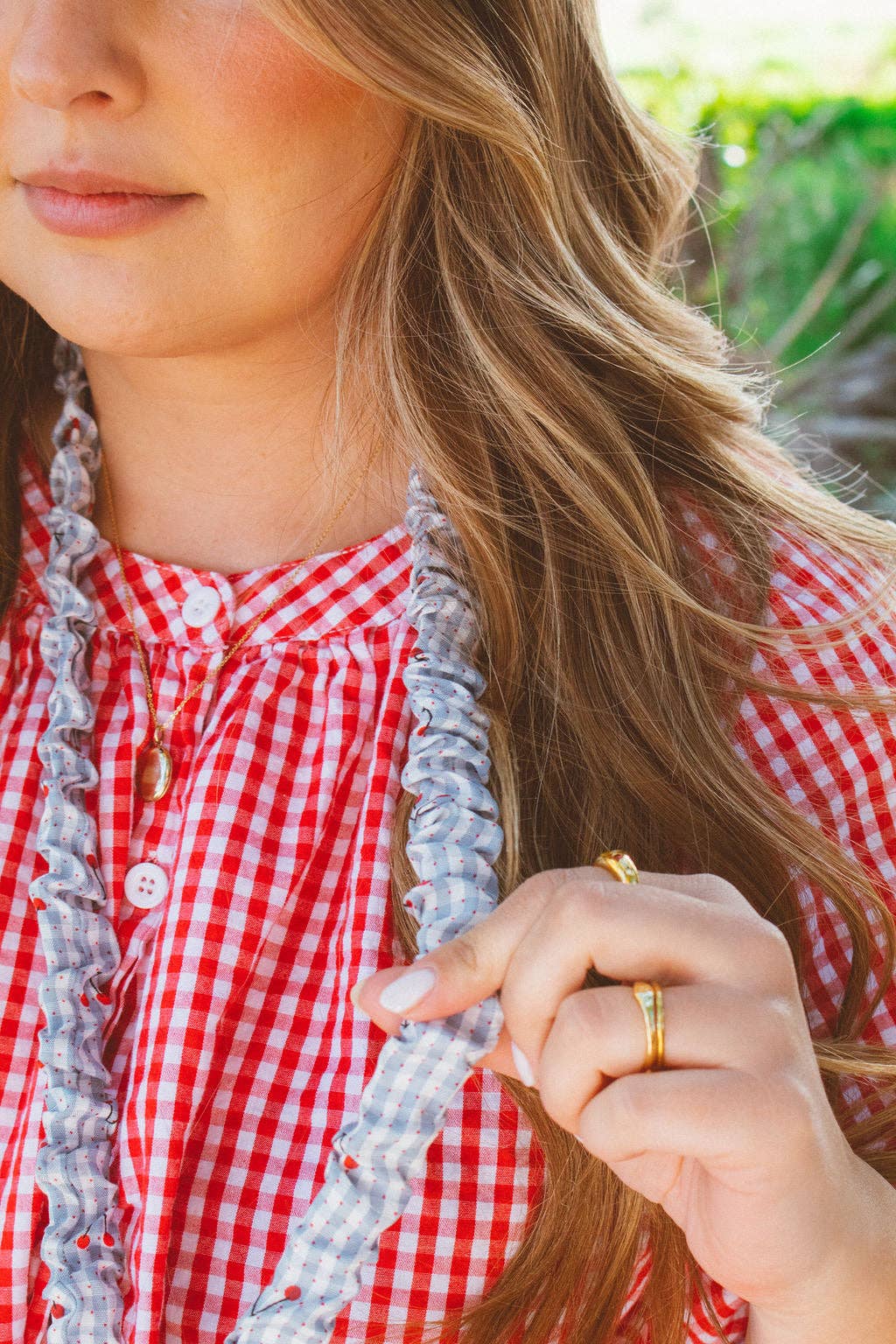 Cherry Gingham Lanyard