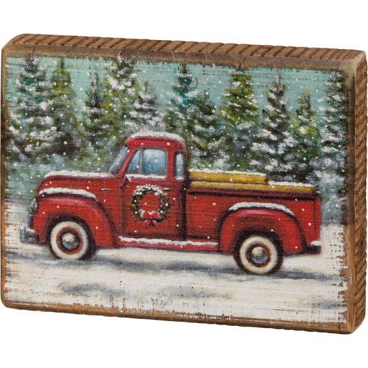 Christmas Red Truck Block Sign