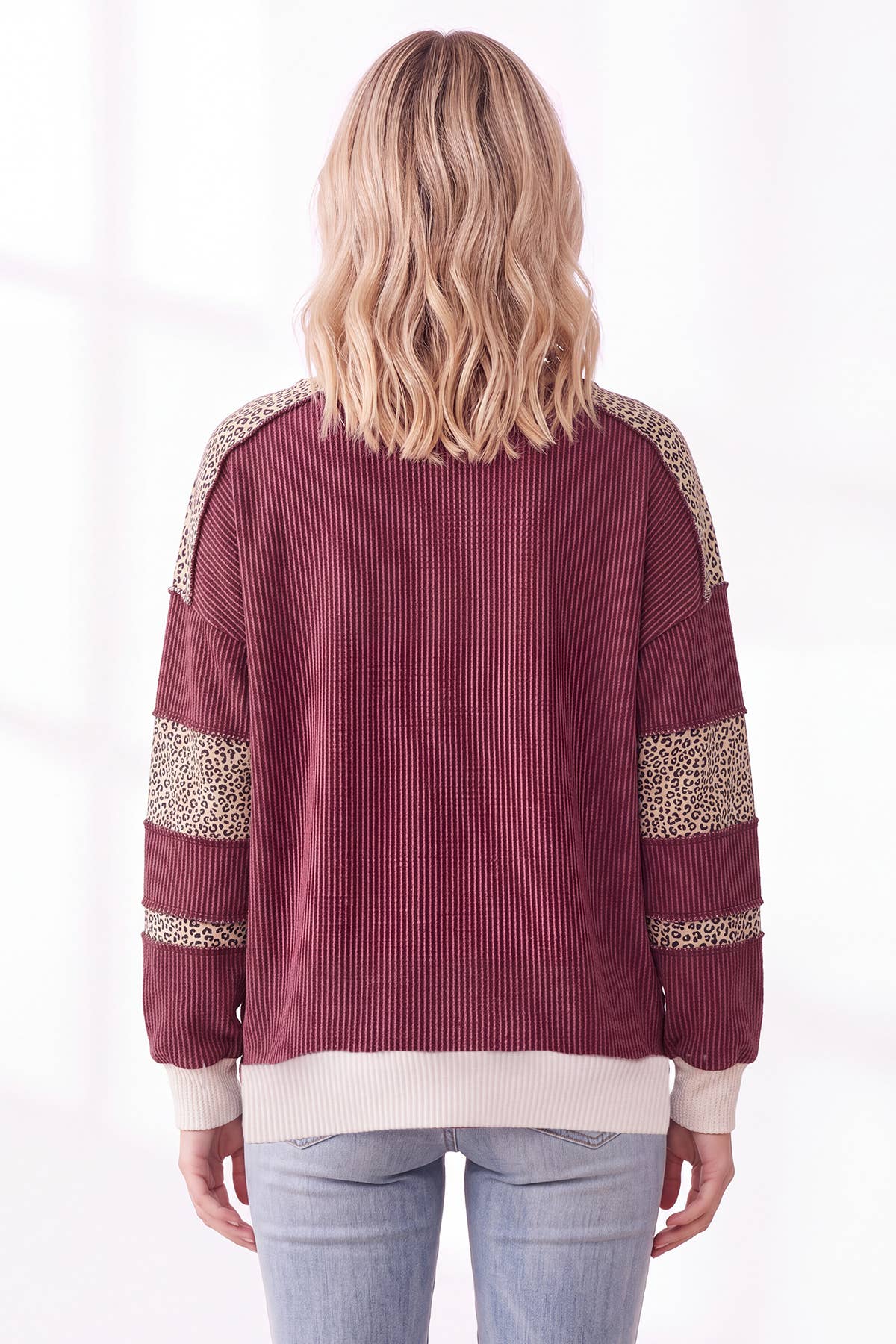 [PLUS SIZE] Leopard Print Contrast ribbed Sweatshirt T6508XL