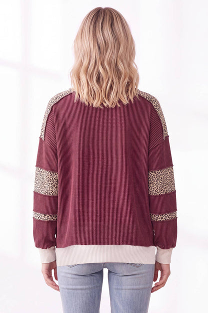 [PLUS SIZE] Leopard Print Contrast ribbed Sweatshirt T6508XL