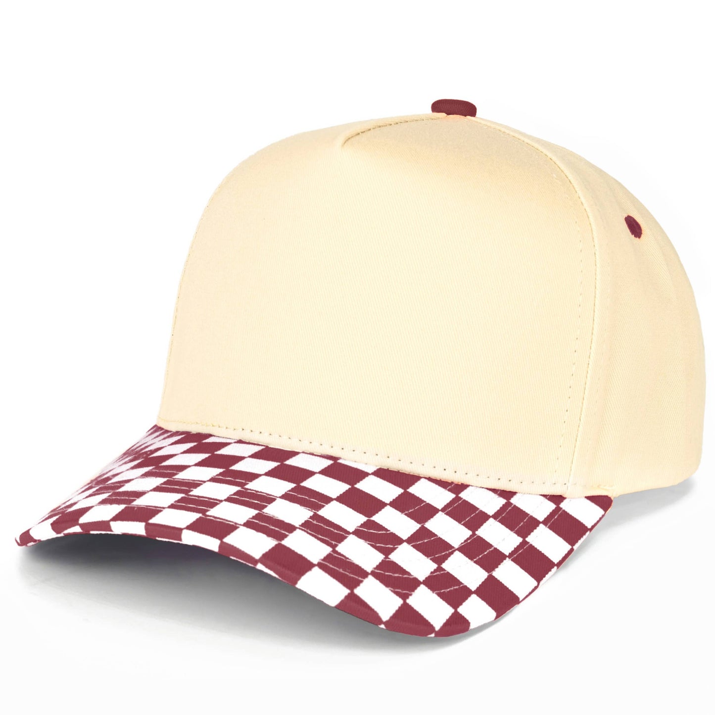 C.C Check Board Pattern Print Two Tone Canvas Trucker Hat