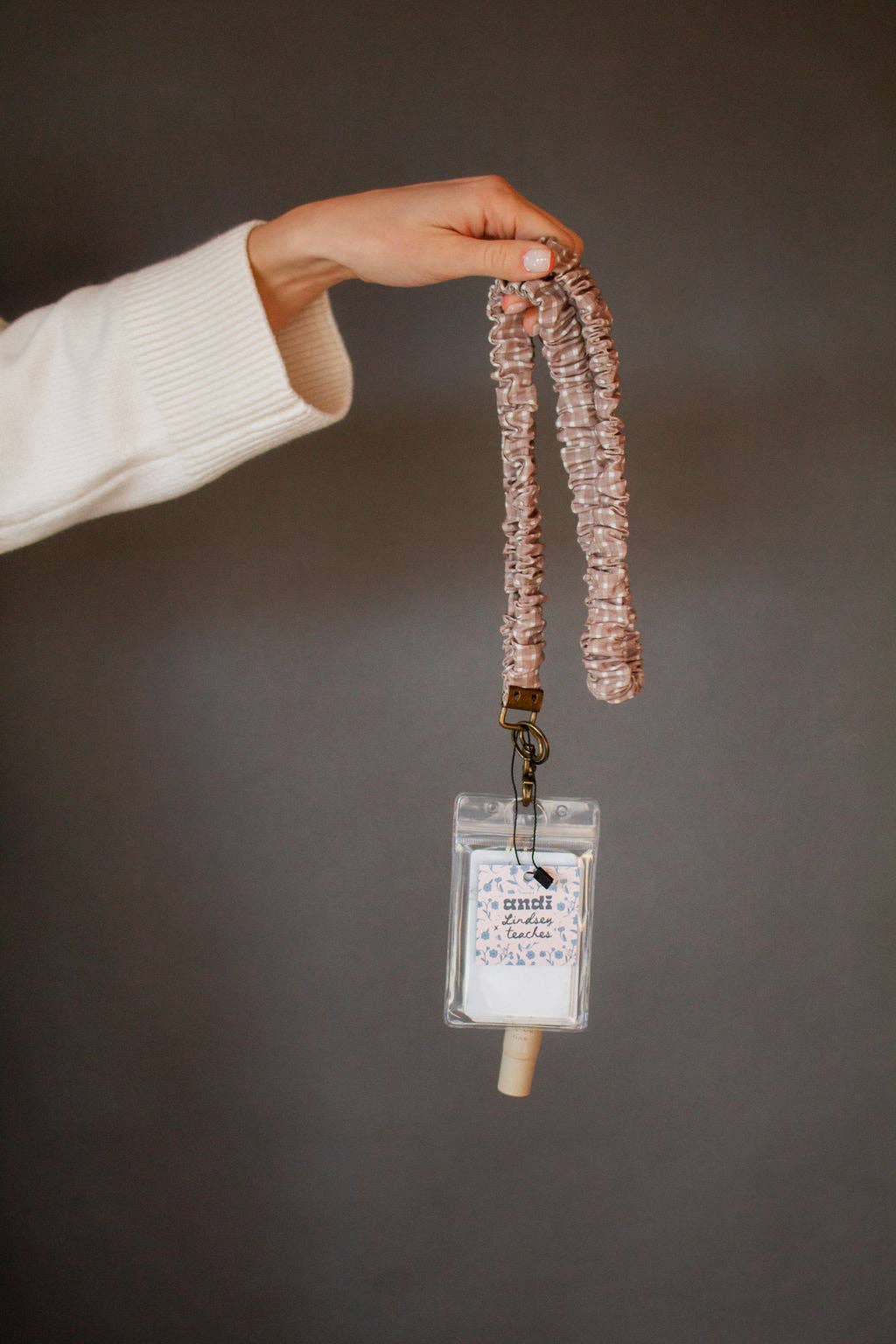 Tan Gingham Lanyard
