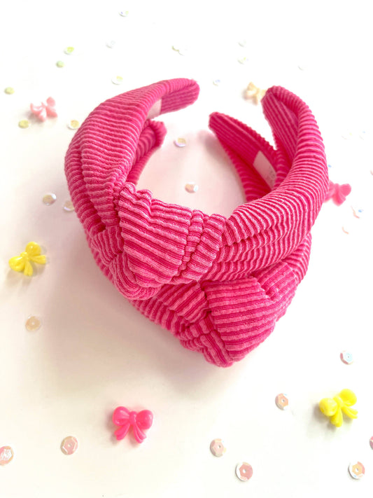 Candy Pink Ribbed Knotted Headband