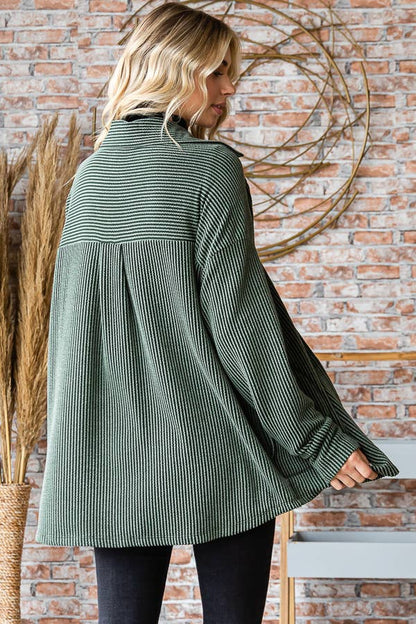 Button Down Side Pockets Long Sleeve Shacket