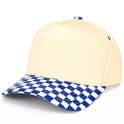 C.C Check Board Pattern Print Two Tone Canvas Trucker Hat