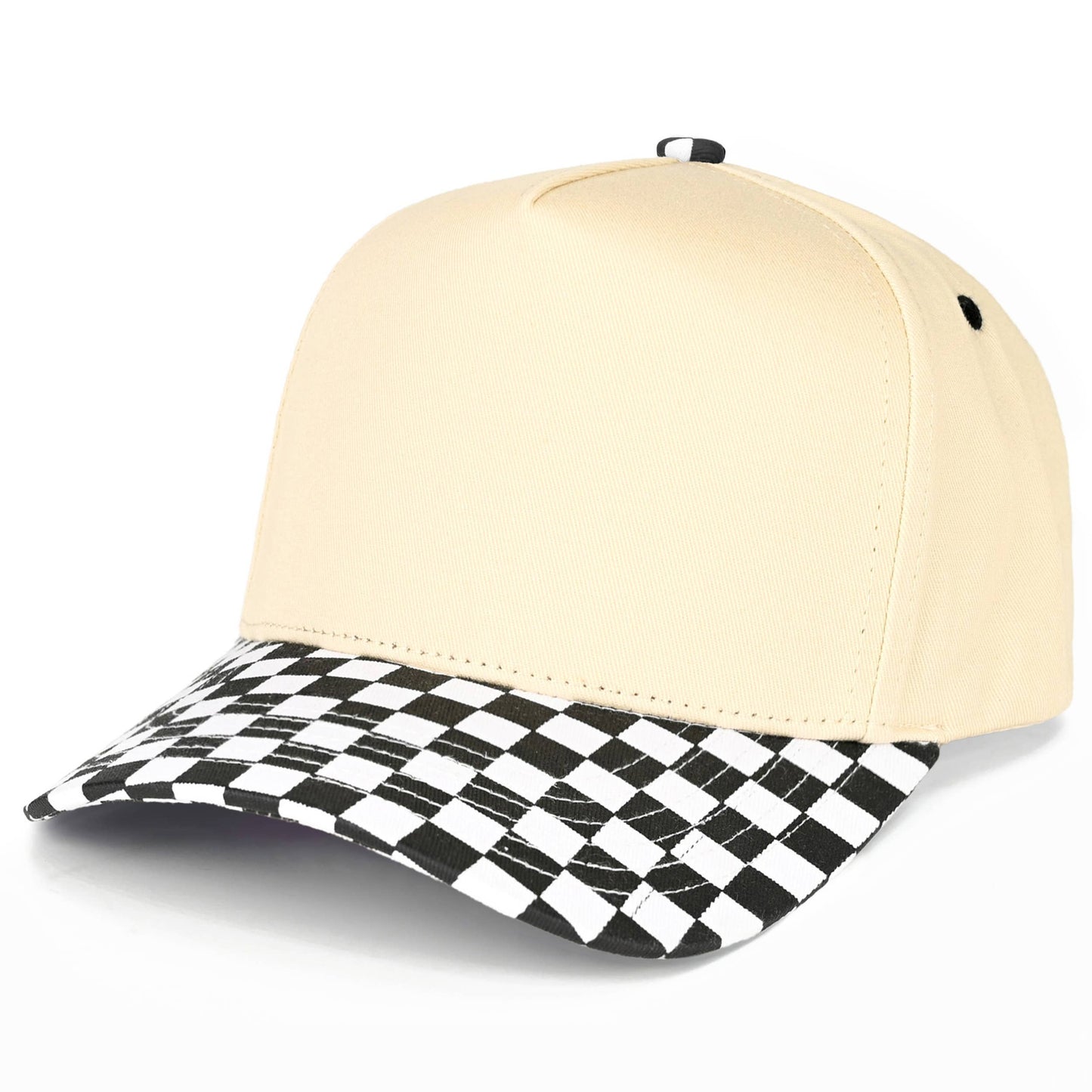 C.C Check Board Pattern Print Two Tone Canvas Trucker Hat
