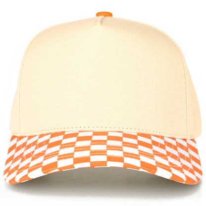 C.C Check Board Pattern Print Two Tone Canvas Trucker Hat