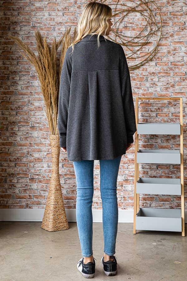 Button Down Side Pockets Long Sleeve Shacket