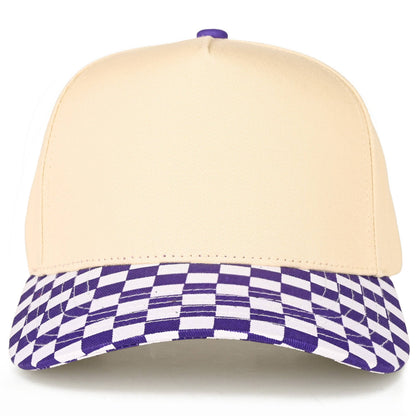 C.C Check Board Pattern Print Two Tone Canvas Trucker Hat