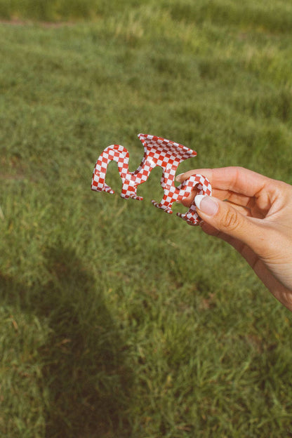 Red Wavy Checked Claw Clip