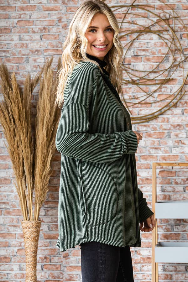 Button Down Side Pockets Long Sleeve Shacket