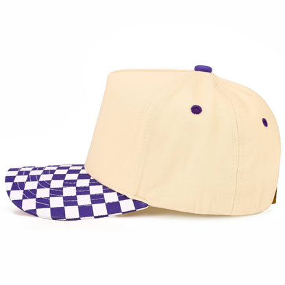 C.C Check Board Pattern Print Two Tone Canvas Trucker Hat