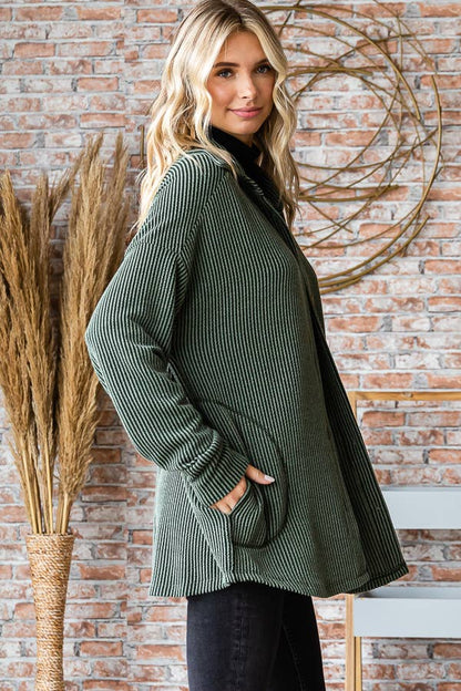 Button Down Side Pockets Long Sleeve Shacket