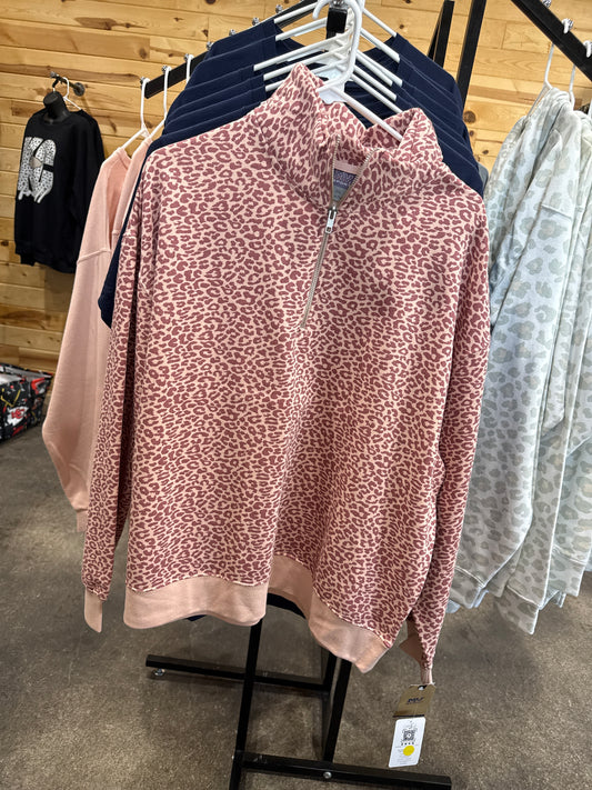 Pink Leopard 1/4 Zip Sweatshirt