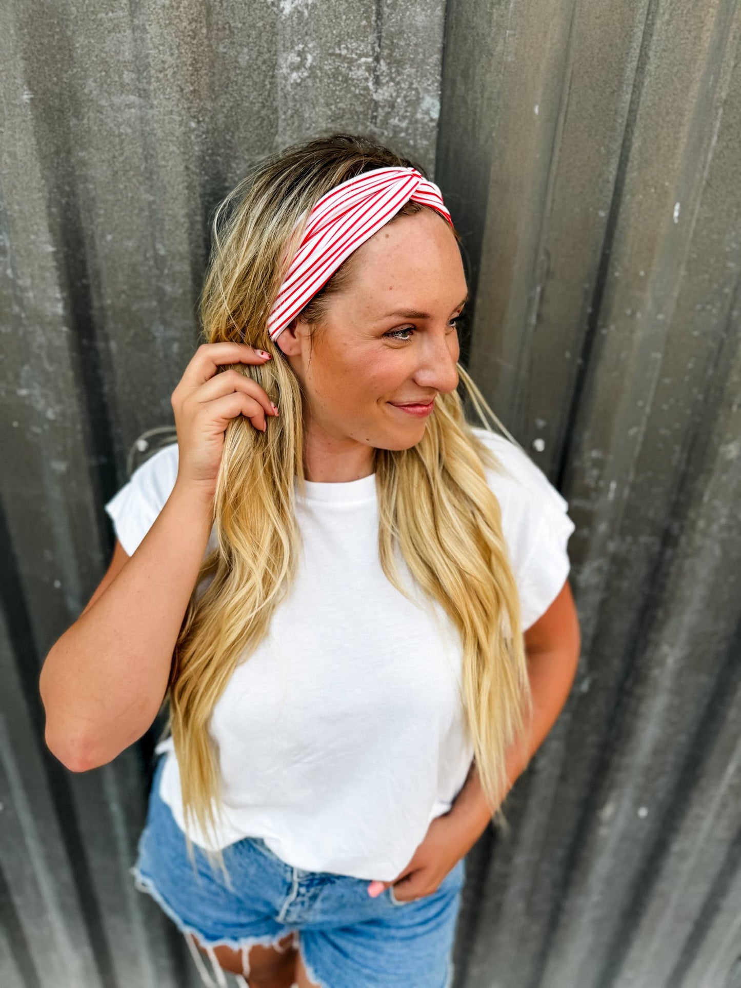 Red/White Mini-Striped Turband Headband