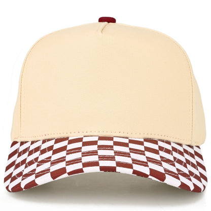 C.C Check Board Pattern Print Two Tone Canvas Trucker Hat