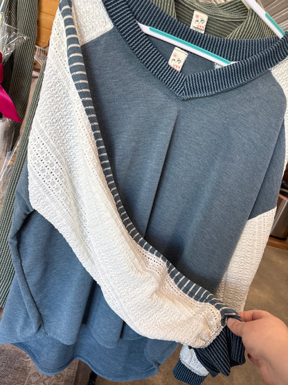 Color Block Crochet Lace Pullover Top