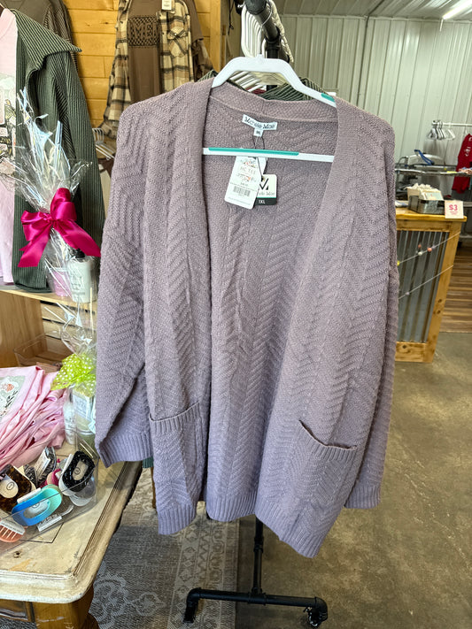 Billie Open Knit Cardigan-Dusty Purple