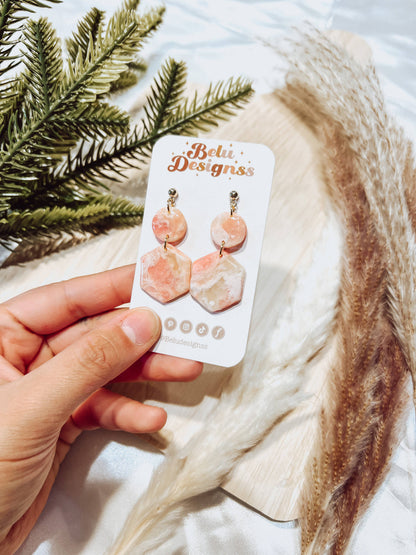 Translucent Pink and White Marble Polymer Clay Earrings