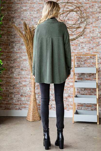 Button Down Side Pockets Long Sleeve Shacket