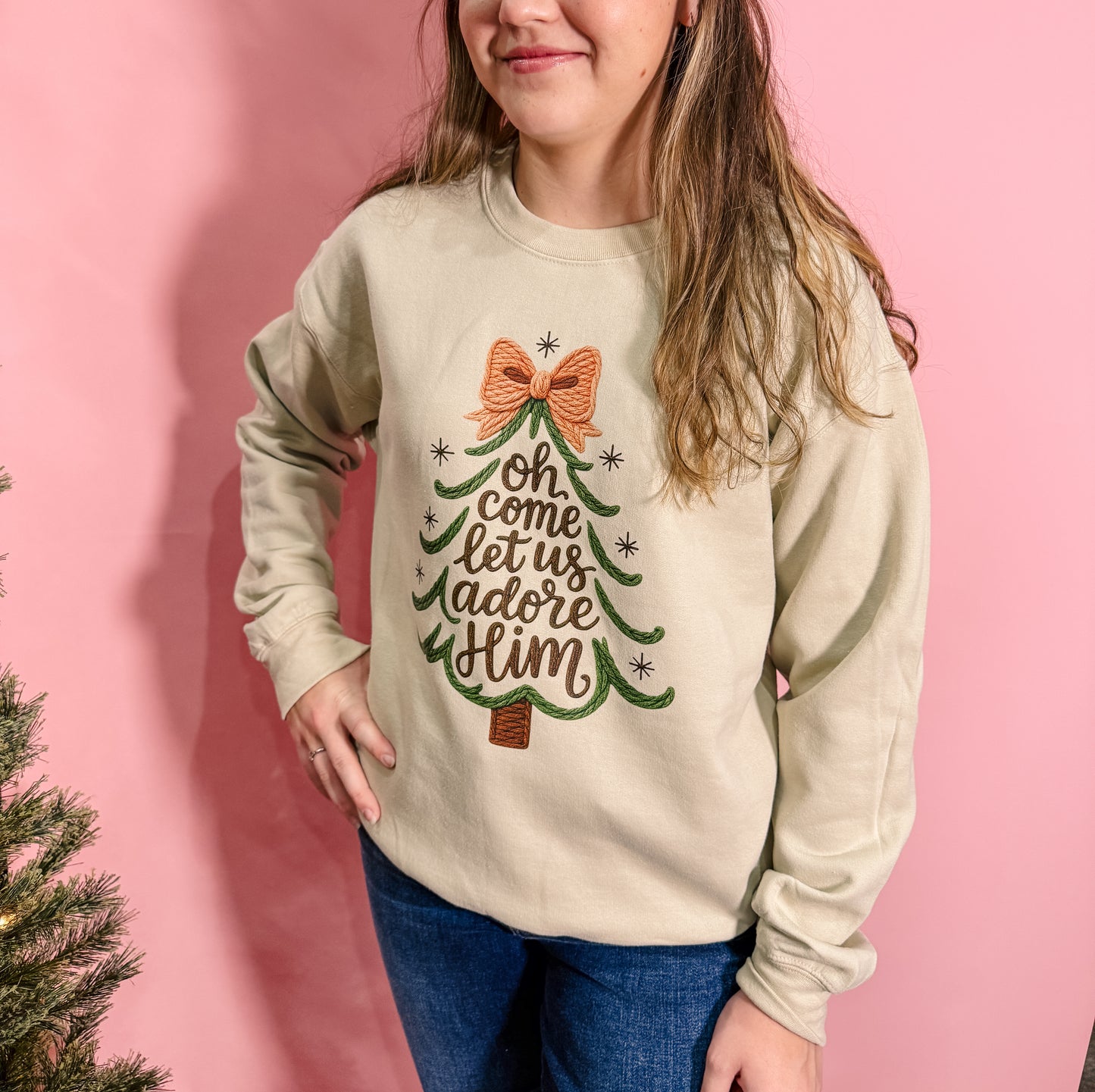 Adore Him Faux Yarn Crewneck