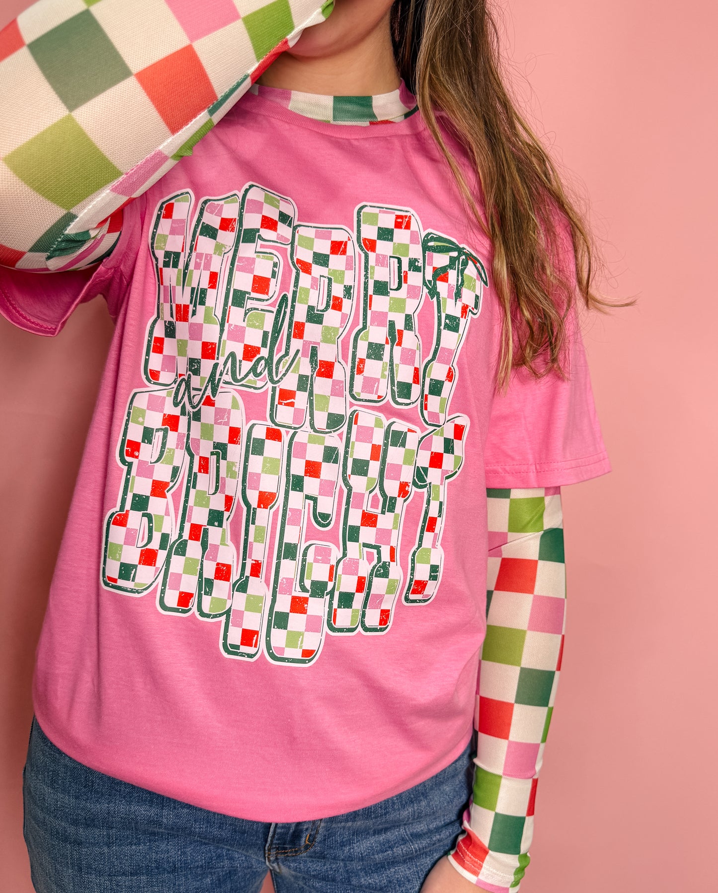 Checkered Christmas Mesh Top