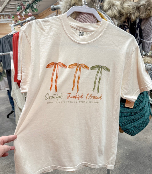 Thankful Grateful Blessed Ribbon Tee