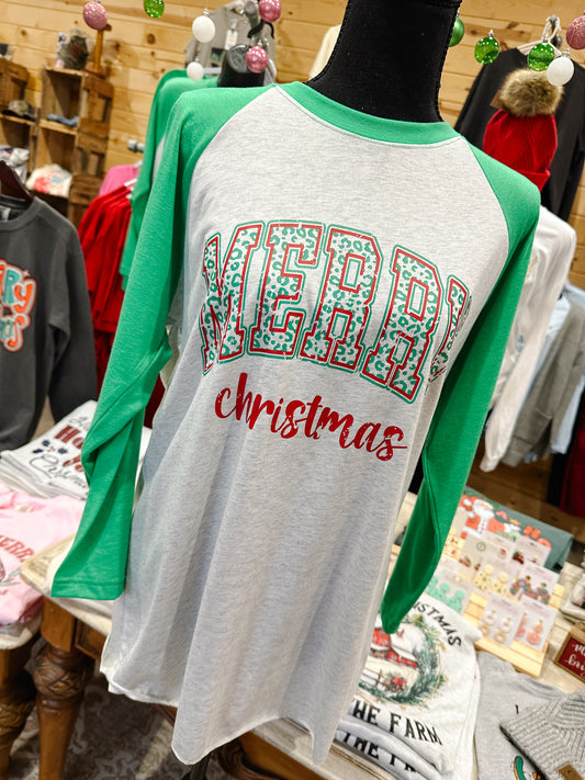 Merry Christmas Leopard Raglan