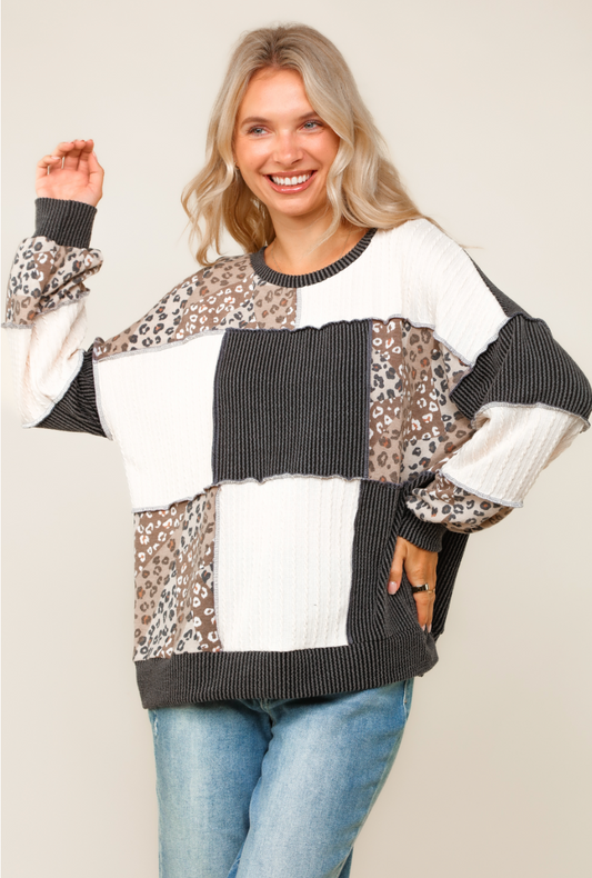 Color Block Leopard Top