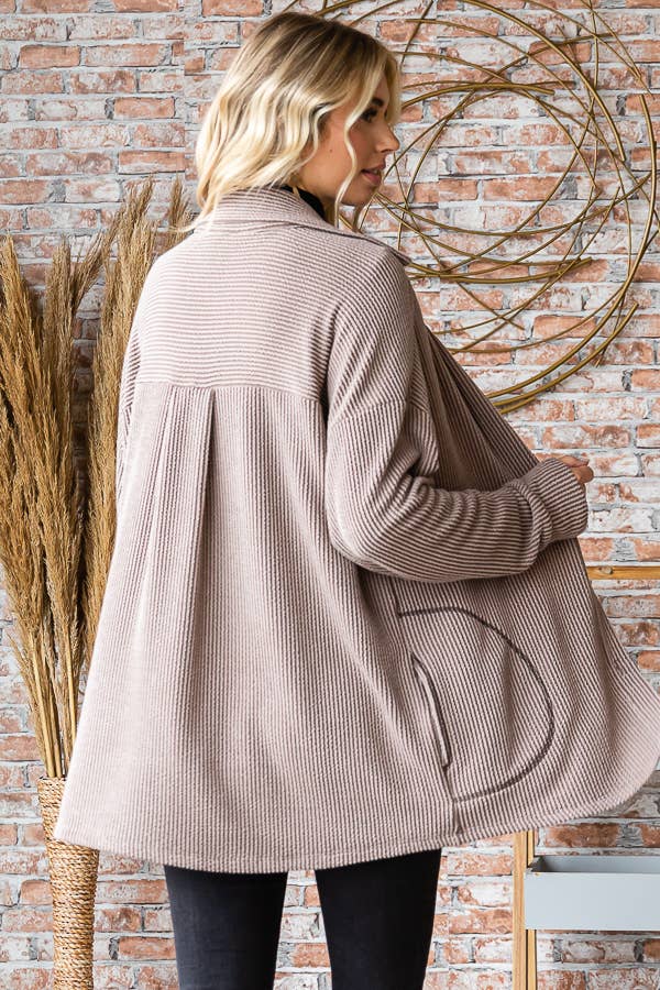 Ribbed Button-Front Cozy Cardigan – Forest Green PLUS